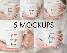 Load image into Gallery viewer, 5 White mug mockups Coffee mug mockup Mug mockup Coffee mockups mug mockup bundle Cup mockup Teacup mockup Mug template mockup Blank mug
