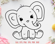 Load image into Gallery viewer, Baby elephant svg Cute elephant svg Elephant clipart Elephant cut file Elephant png Cute baby animal svg Elephant shirt svg Elephant girl
