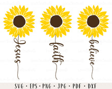 Load image into Gallery viewer, Christian sunflower bundle svg Jesus faith believe svg Christian svg Sunflower svg Jesus svg Faith svg Believe svg Flower svg Sunflower png
