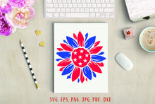 Load image into Gallery viewer, 4th of july svg Patriotic sunflower svg Fourth of july svg USA svg flag sunflower svg American flag svg Patriotic svg Sunflower svg
