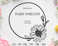 Load image into Gallery viewer, Daisy wreath svg Daisy svg Daisy frame svg Flower svg Wedding wreath svg Floral frame svg Sunflower svg Daisy png Floral svg Daisy clipart
