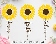 Load image into Gallery viewer, Christian sunflower bundle svg Jesus faith believe svg Christian svg Sunflower svg Jesus svg Faith svg Believe svg Flower svg Sunflower png
