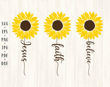 Load image into Gallery viewer, Christian sunflower bundle svg Jesus faith believe svg Christian svg Sunflower svg Jesus svg Faith svg Believe svg Flower svg Sunflower png
